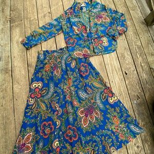 Vintage Floral Top and Skirt Set
